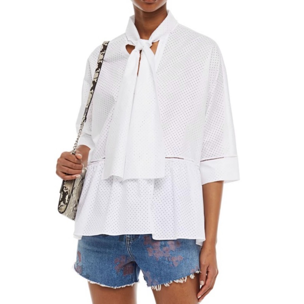 RedValentino tie-neck perforated cotton blouse